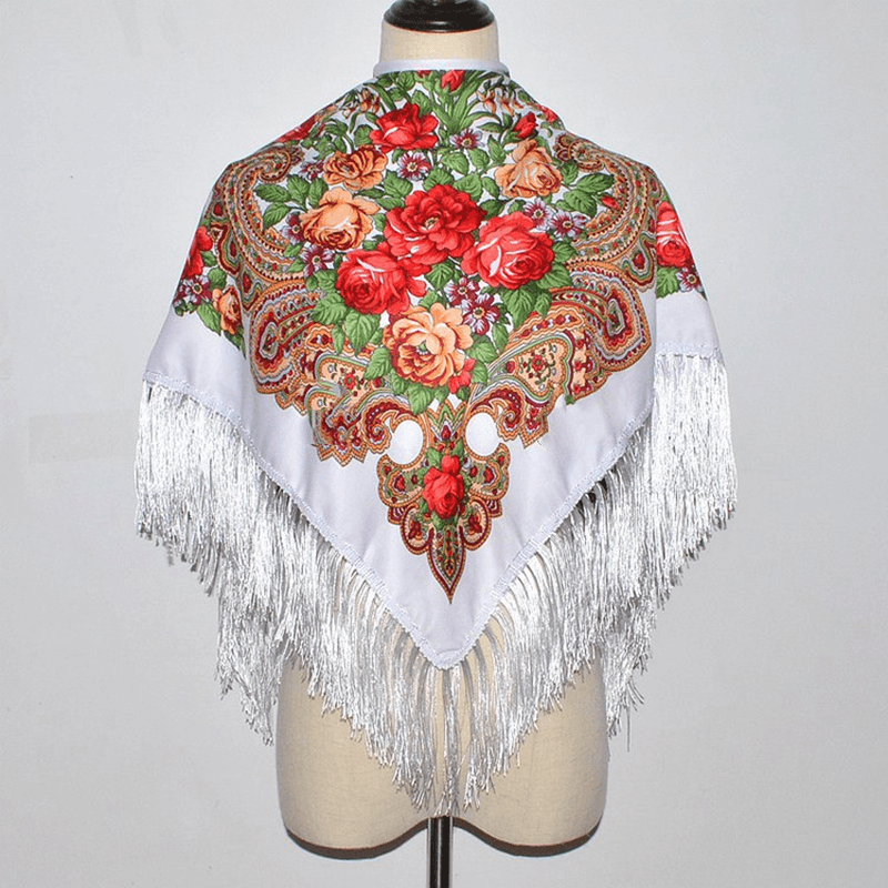 Folk style floral rayon scarf, view 7 - MRSLM