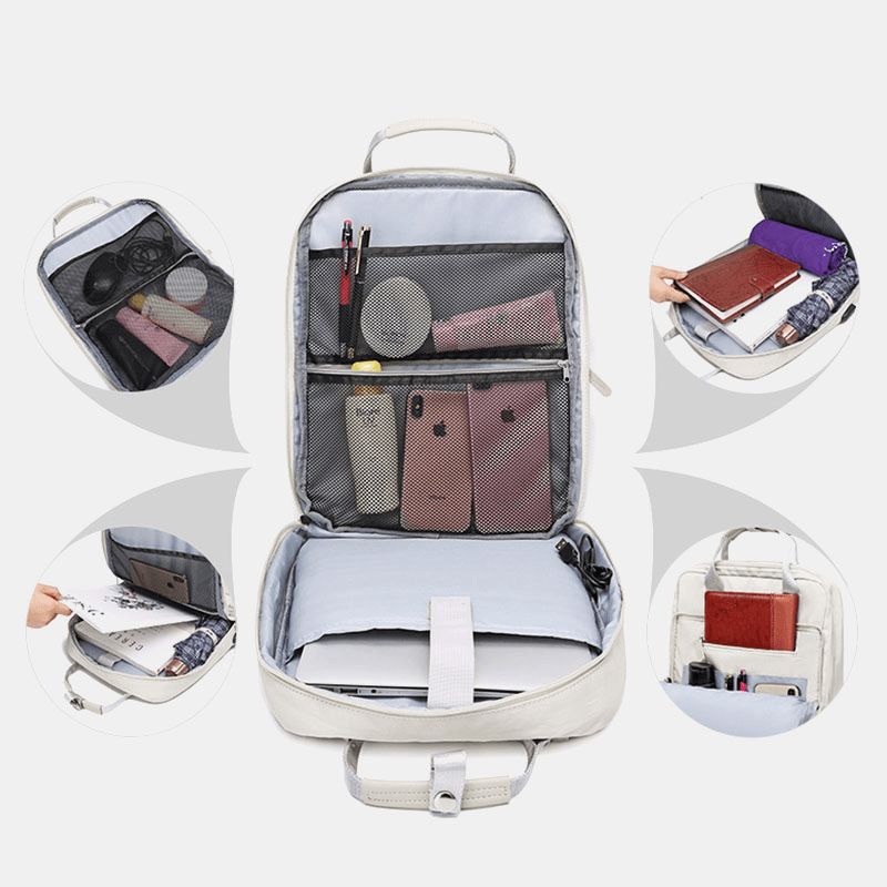 Women Large Capacity Fashion USB Pure Color Multifunctional Backpack - MRSLM