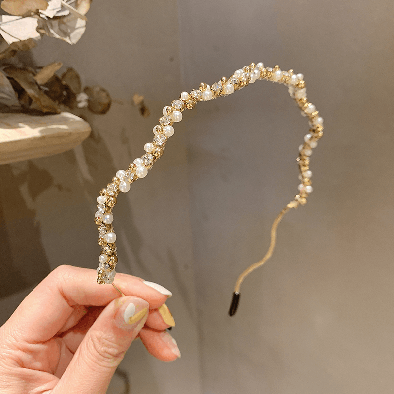 retro rhinestone pearl wave hair band, view 5 - MRSLM