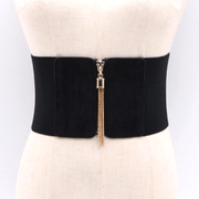 women's wide black elastic woven waist belt, view 4 - MRSLM