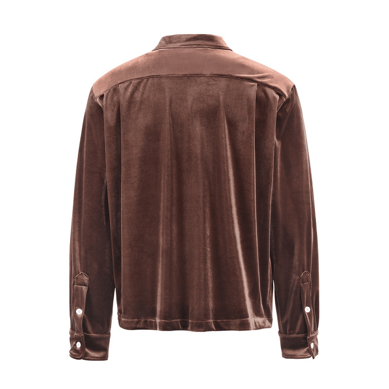 men's gold velvet printed cardigan shirt, view 5 - MRSLM
