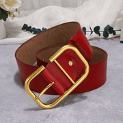 wide leather belt with large buckle, view 2 - MRSLM