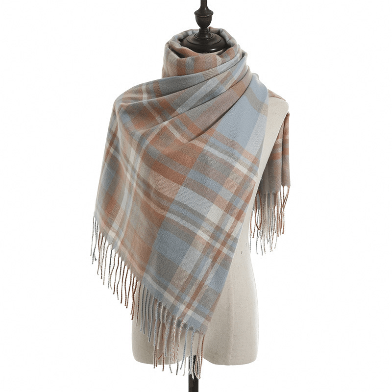 plaid imitation cashmere scarf with tassels, view 5 - MRSLM