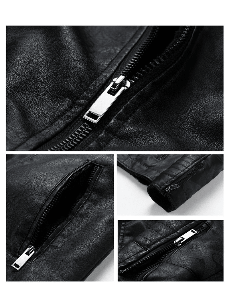 men's plus velvet PU leather jacket, view 6 - MRSLM