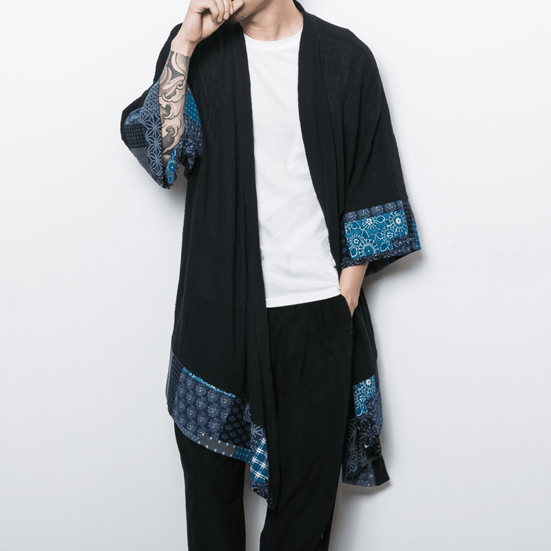 men's loose mid-length linen trench coat, view 6 - MRSLM