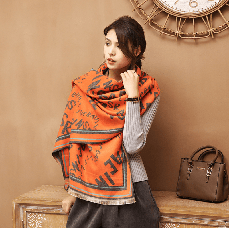 Women's letter jacquard warm scarf, view 6 - MRSLM
