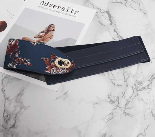 Women's wide elastic PU leather belt, view 3 - MRSLM