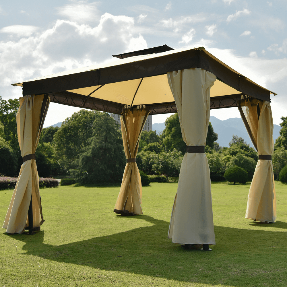 [US Direct] U-Style Gazebo Canopy Anti-Mosquito Uv-Proof Tent for Yard Garden Patio Gazebo Outdoor Party Wedding - MRSLM