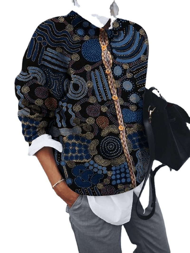 brushed geometric print cardigan top, view 3 - MRSLM