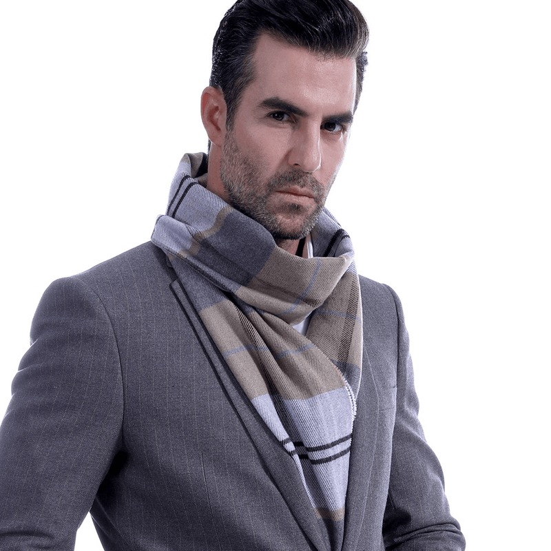 men's extra long grid scarf, view 3 - MRSLM