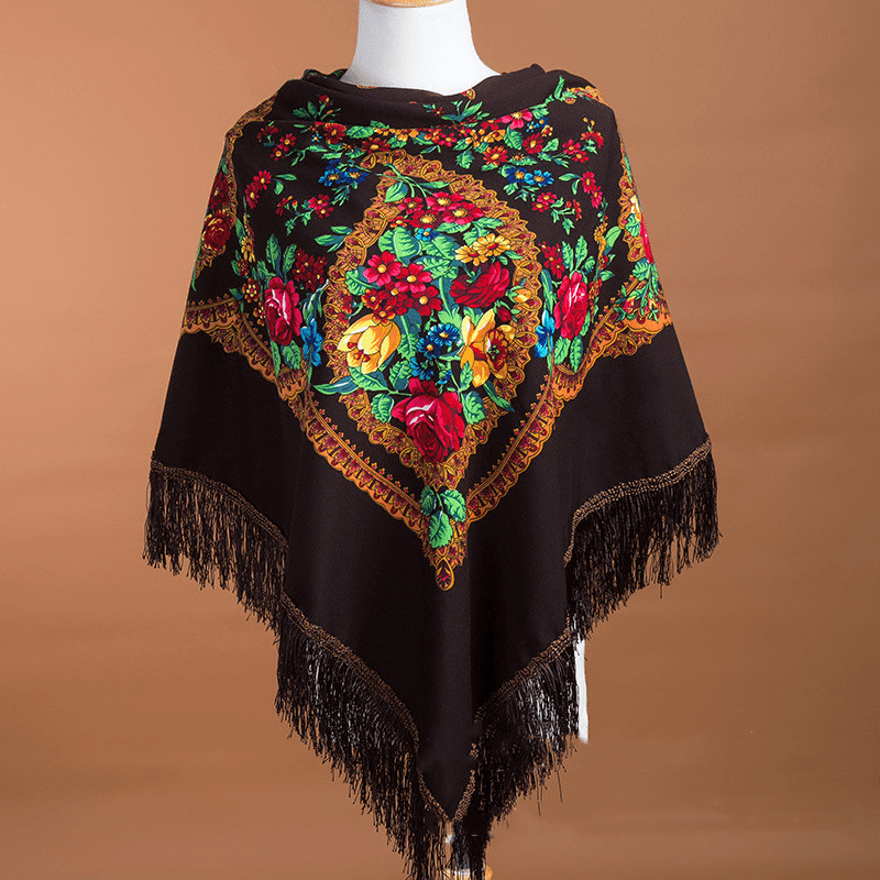 large square ethnic print scarf, view 15 - MRSLM