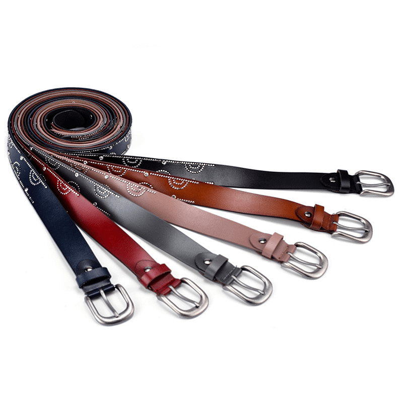 Women's cowhide leather rhinestone belt, view 3 - MRSLM
