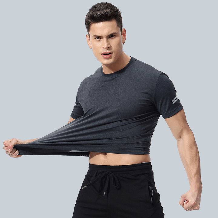 Men'S Loose Large Size Quick-Drying T-Shirt round Neck Stretch Fitness Clothing - MRSLM
