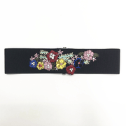 embroidered women's waist belt with flower buckle, view 2 - MRSLM