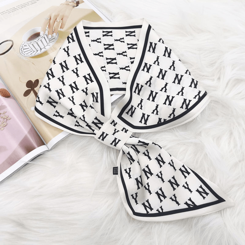 letter print silk scarf, view 5 - MRSLM