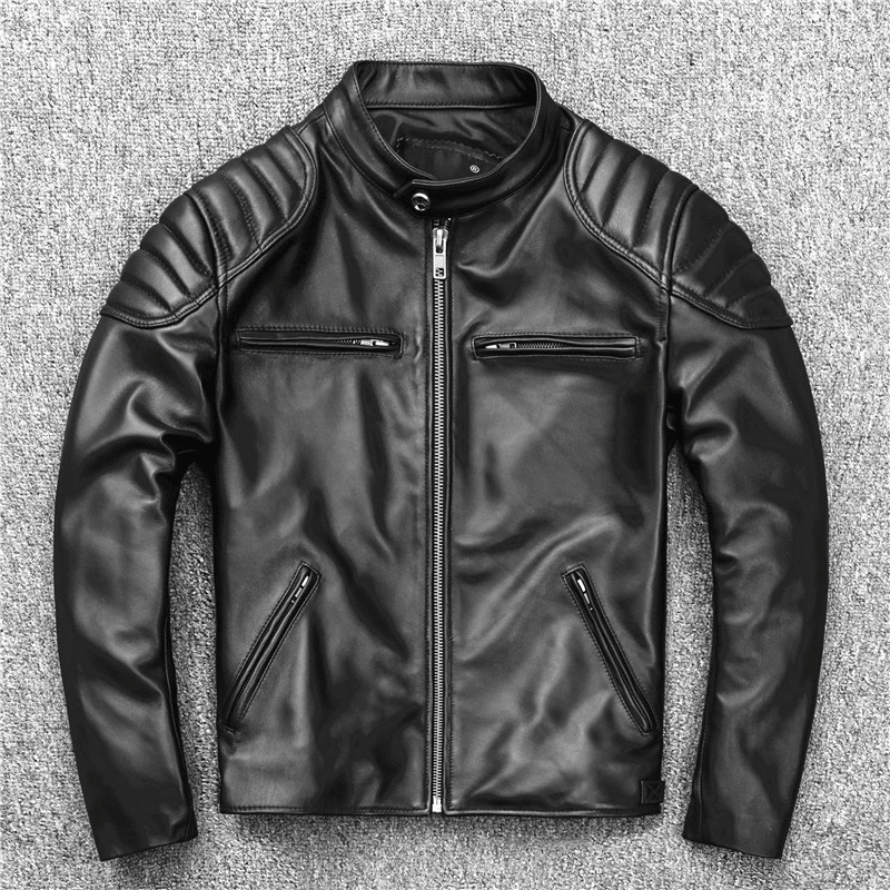 Men'S Motorcycle Stand-Collar Slim Short Youth Leather Jacket - MRSLM