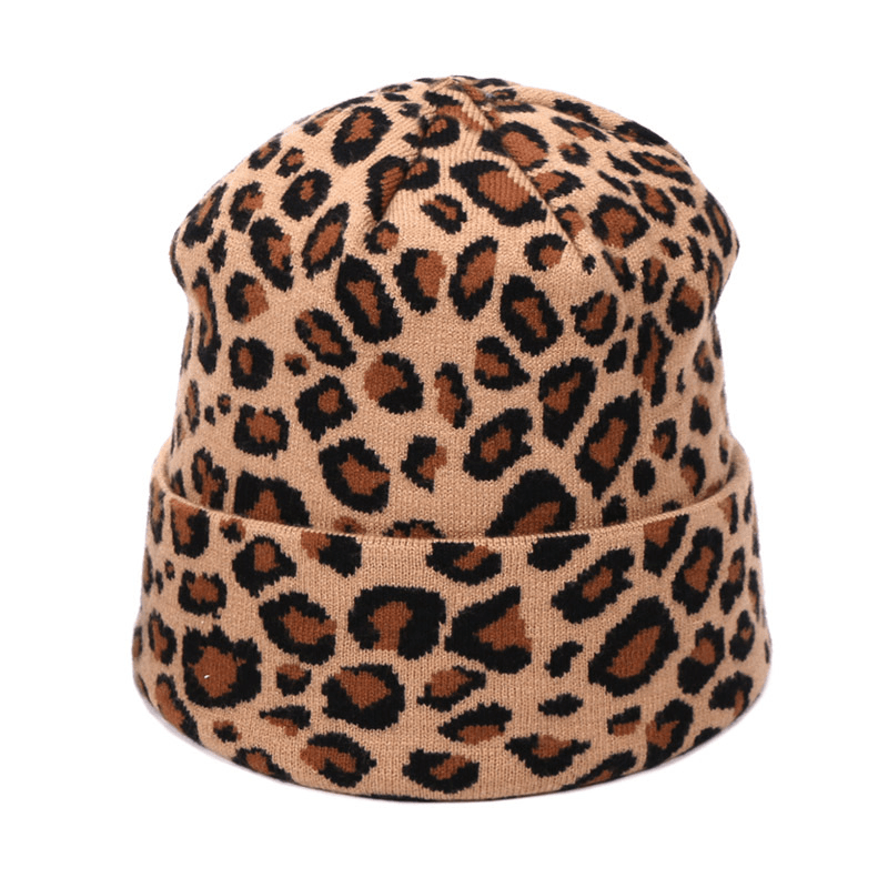 women's leopard knitted wool hat and scarf set, view 4 - MRSLM