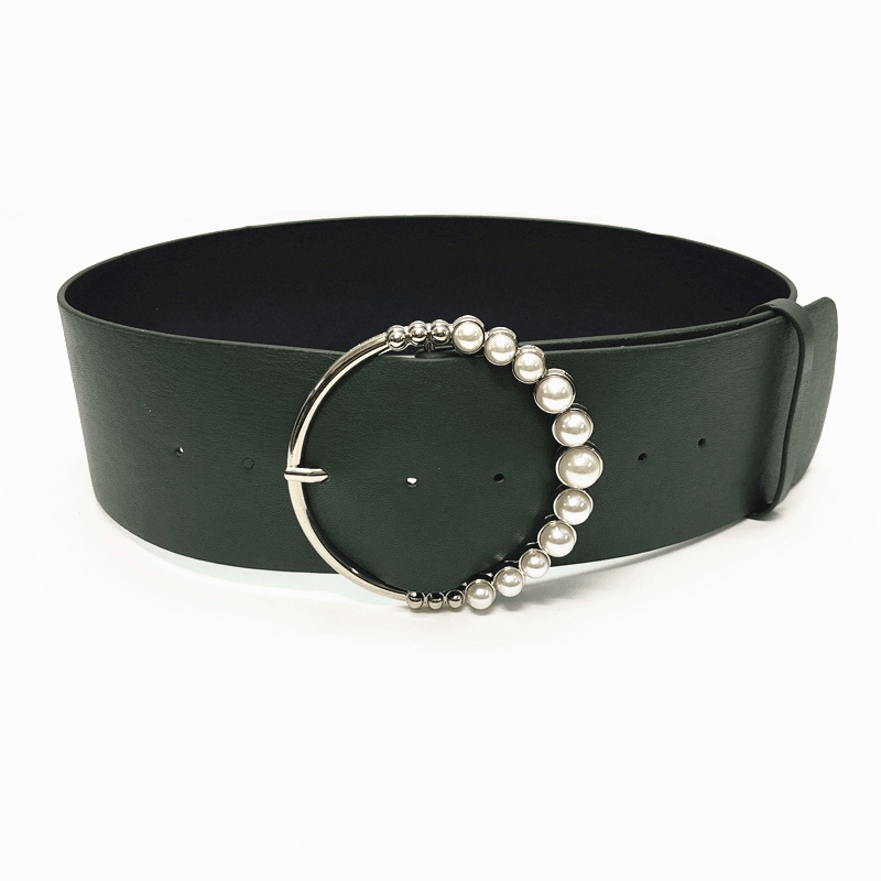 women's wide imitation leather round buckle belt, view 5 - MRSLM