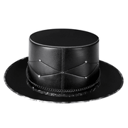 black PU leather skull top hat, view 7 - MRSLM