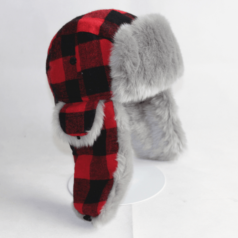 plaid winter ear flap hat - MRSLM