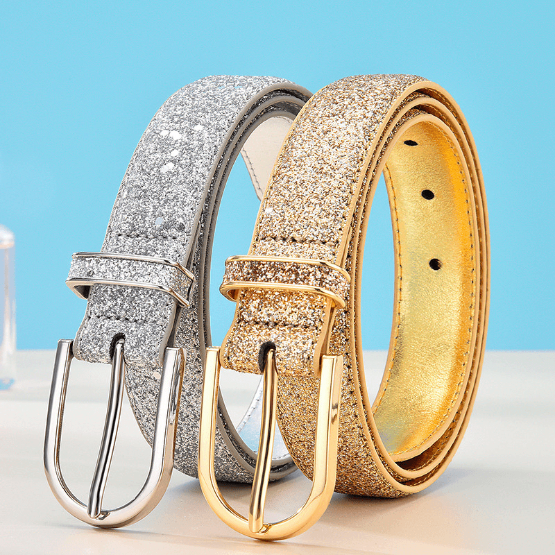 women's faux leather sequin belt, view 2 - MRSLM