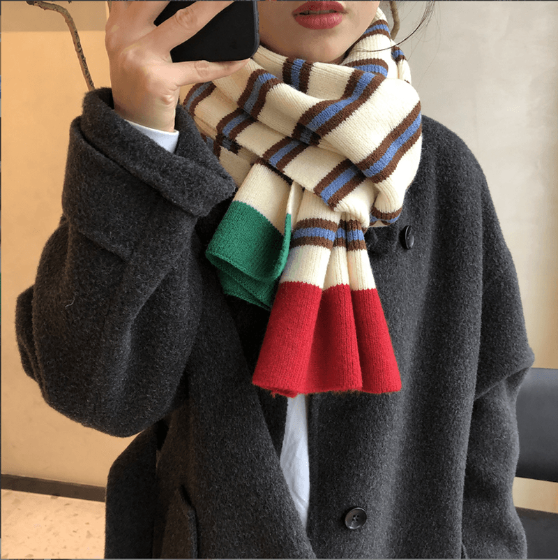 contrast striped knitted scarf - MRSLM