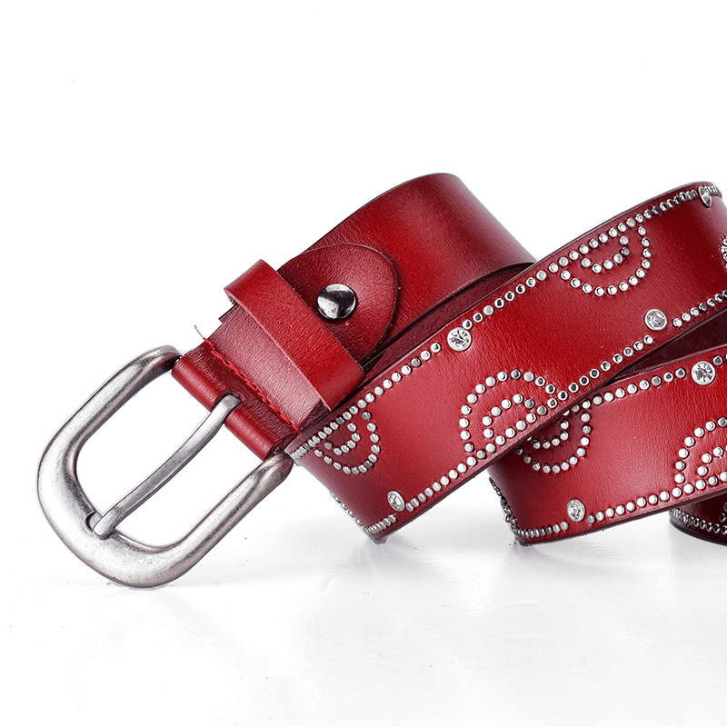 Women's cowhide leather rhinestone belt, view 5 - MRSLM