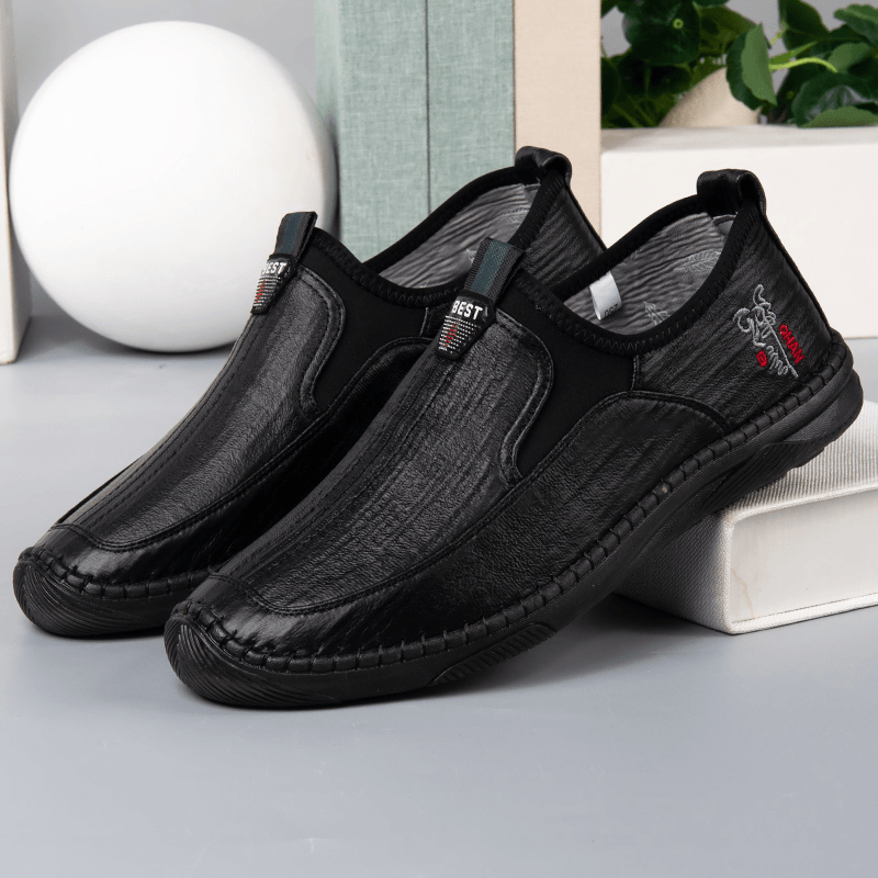 Menico Men Leather Hand Stitching Breathable Soft Sole Comfy Old Peking Casual Shoes - MRSLM