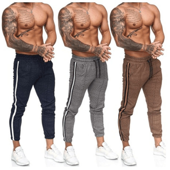 Men'S Casual Slim Printed Plaid Retro Pencil Pantssmall Pants - MRSLM