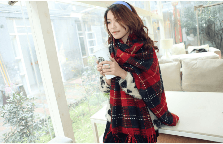 Autumn and Winter Warm British Plaid Tassel Air Conditioning Large Shawl - MRSLM