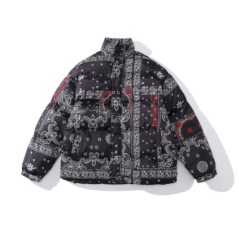 men's thick cashew flower print cotton coat, view 7 - MRSLM