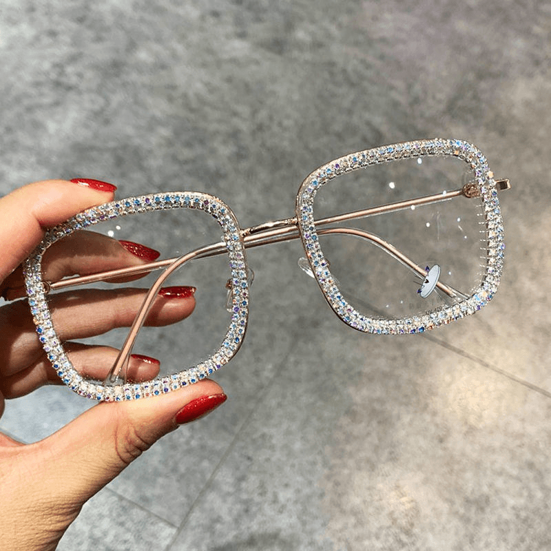 Korean square diamond-studded glasses, view 3 - MRSLM