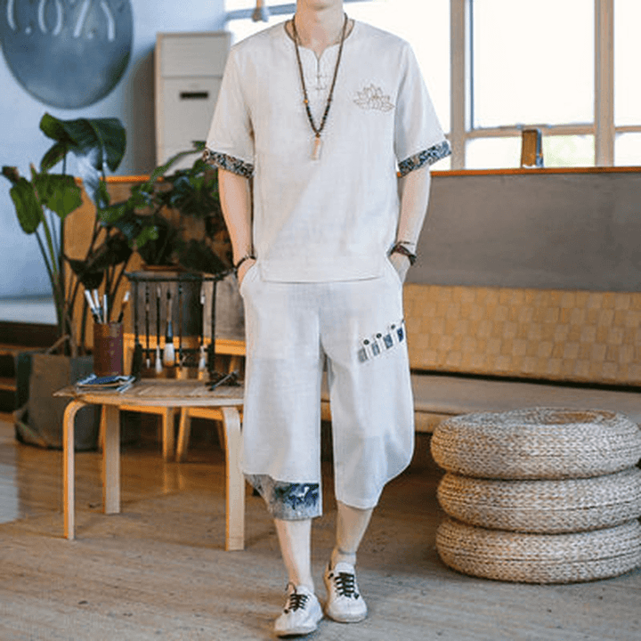 Cotton and Linen T-Shirt Short-Sleeved Trend Tang Suit Cardigan Han Suit Loose Large Size - MRSLM