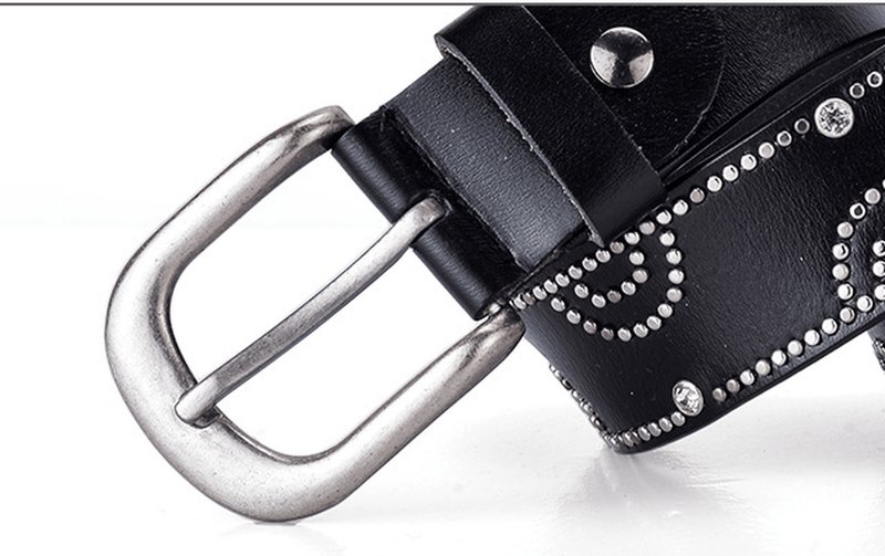 Women's cowhide leather rhinestone belt, view 12 - MRSLM
