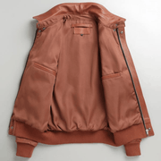 Men's short slim-fit cowhide leather jacket, view 4 - MRSLM