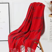 women's plaid wool tassel scarf, view 12 - MRSLM