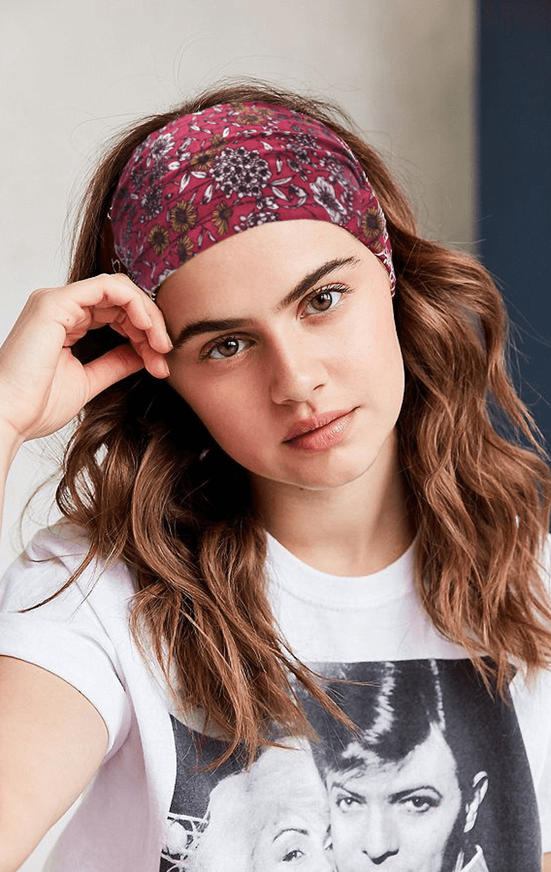 bohemian print wide elastic headband, view 3 - MRSLM