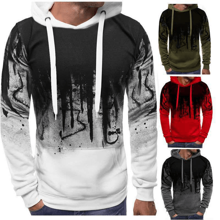 Men'S Velvet Sweatshirt with Ink-Splashing Print Pullover Sweater - MRSLM