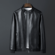 slim stand collar faux leather jacket, view 3 - MRSLM