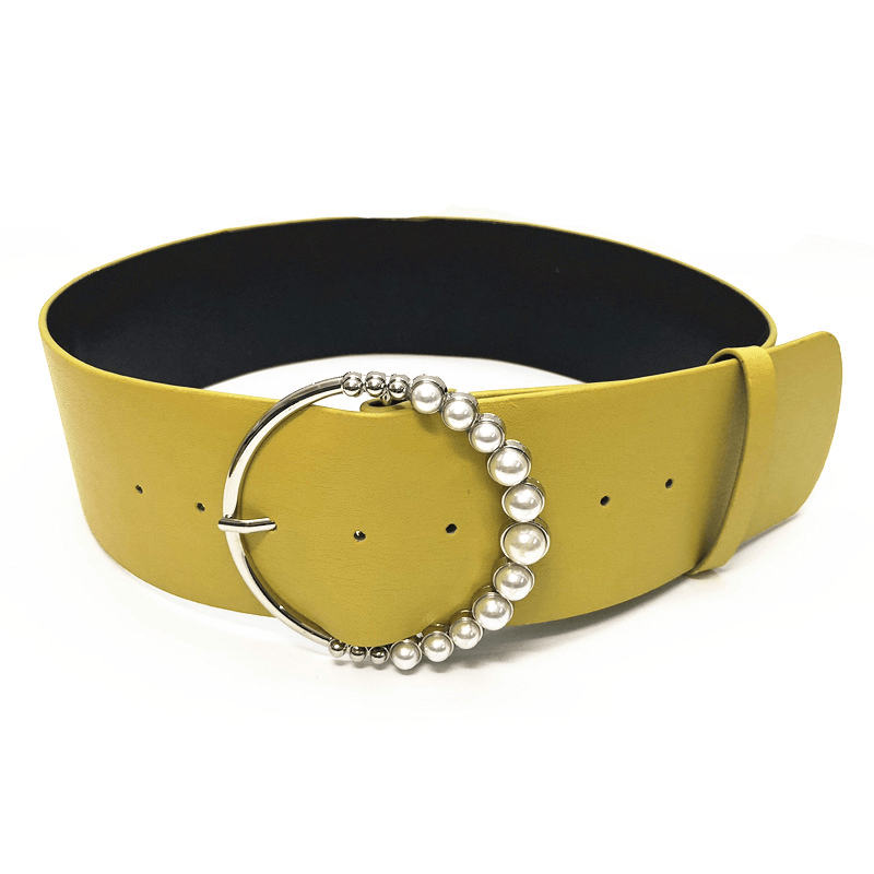 women's wide imitation leather round buckle belt, view 6 - MRSLM