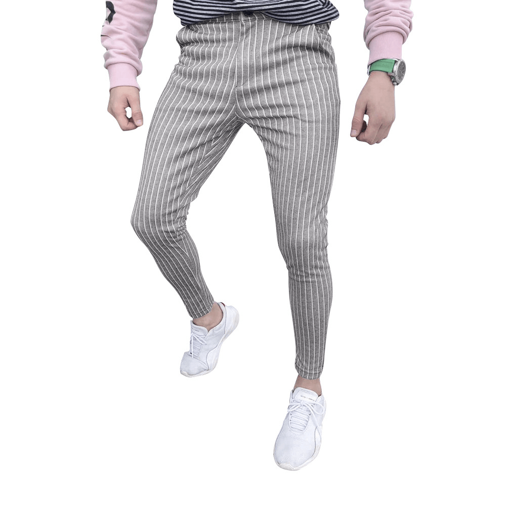 New European Style Striped Stitching Button-Style Slim-Fit Men's Casual Pants
