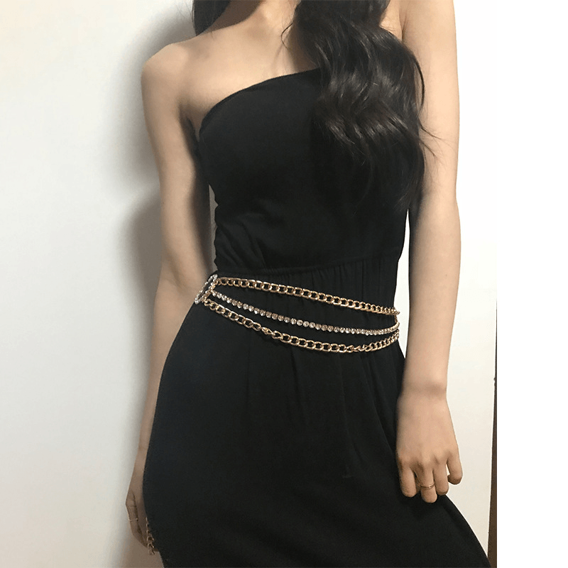 Women's multilayer rhinestone waist chain, view 4 - MRSLM
