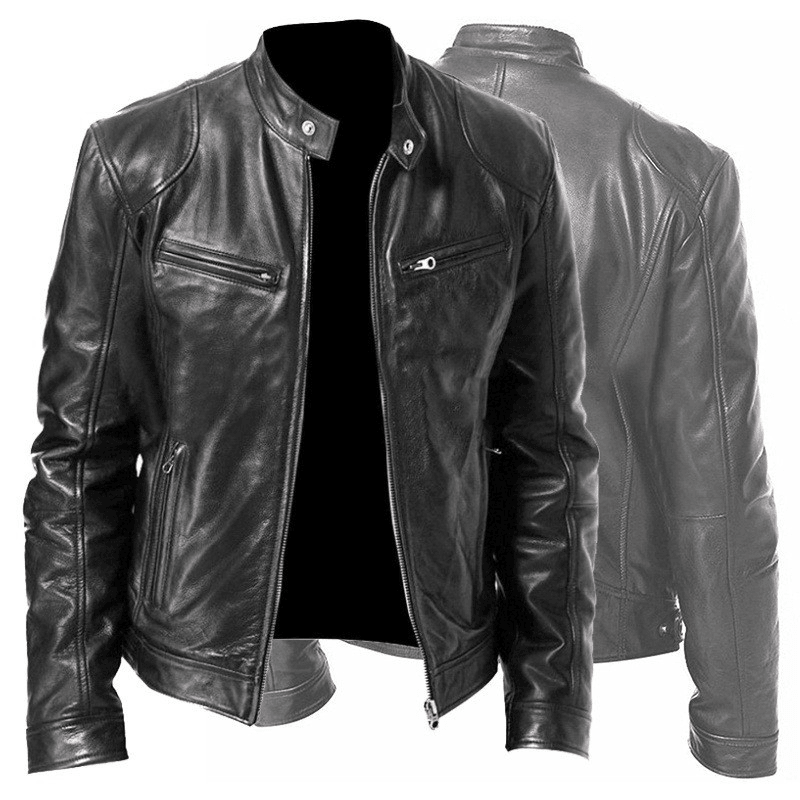 Men's zip PU leather jacket, view 6 - MRSLM