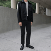 men's slim PU leather motorcycle jacket, view 3 - MRSLM