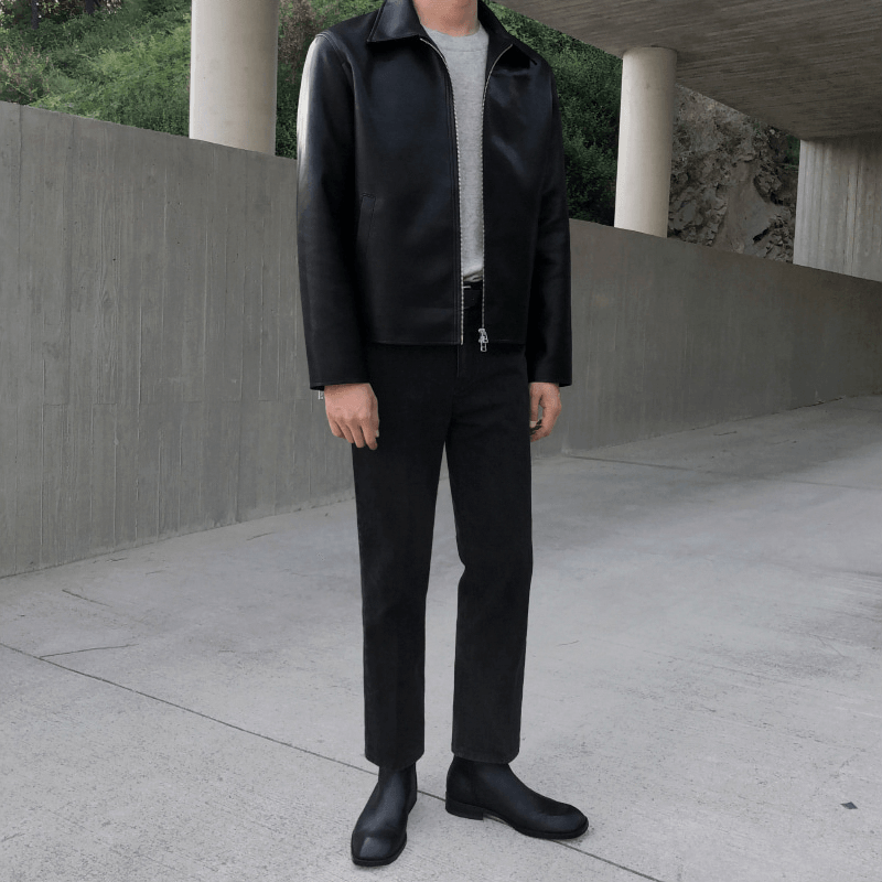 men's slim PU leather motorcycle jacket, view 3 - MRSLM