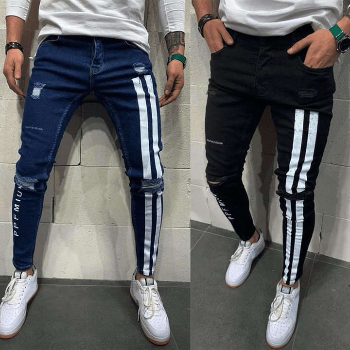 European and American Men'S Ripped Stretch Jeans - MRSLM