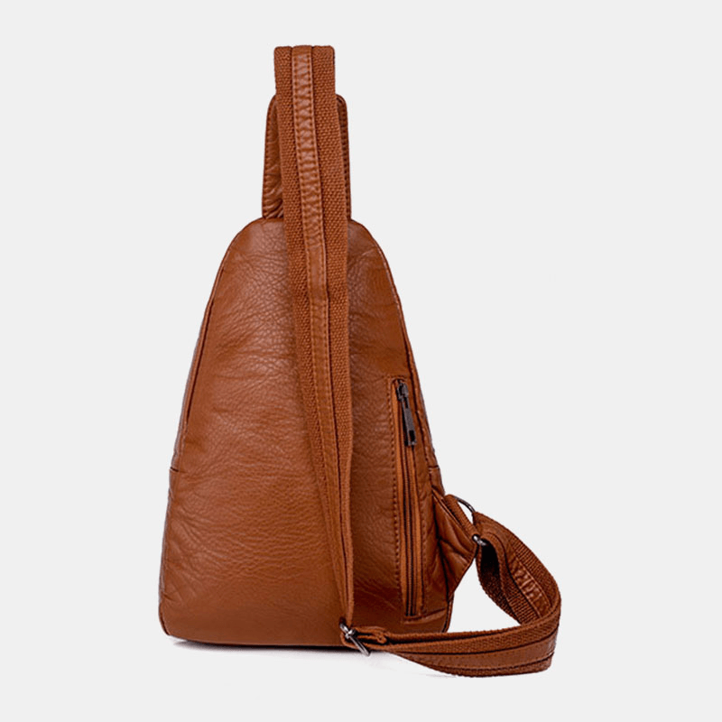 Women PU Leather Portable Large Capacity Earphone Hole Crossbody Bags Shoulder Bag Chest Bag - MRSLM