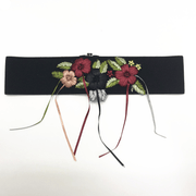 embroidered women's waist belt with flower buckle - MRSLM