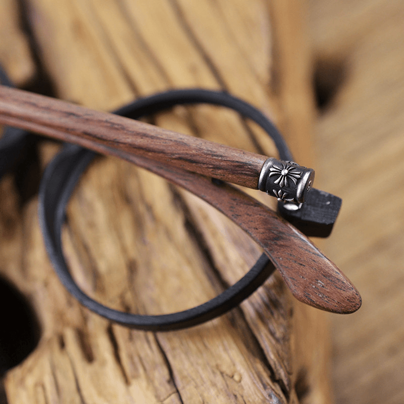 Big round glasses frame with wood temples, view 3 - MRSLM