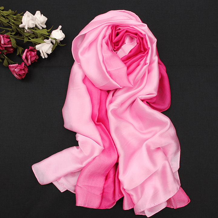Women Satin Silk Gradient Colors Scarf Soft Long Beach Sunshade Towel Shawl - MRSLM